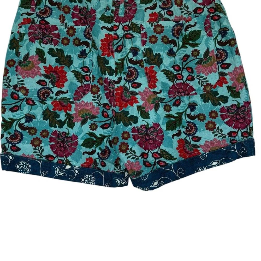 Sundance Women Sz 14 Cuffed Kalini Floral Paisley Linen Cotton Shorts Zip Front